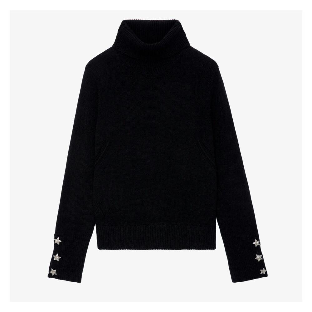 Zadig & Voltaire Black Turtleneck Sweater with Star Embellishments